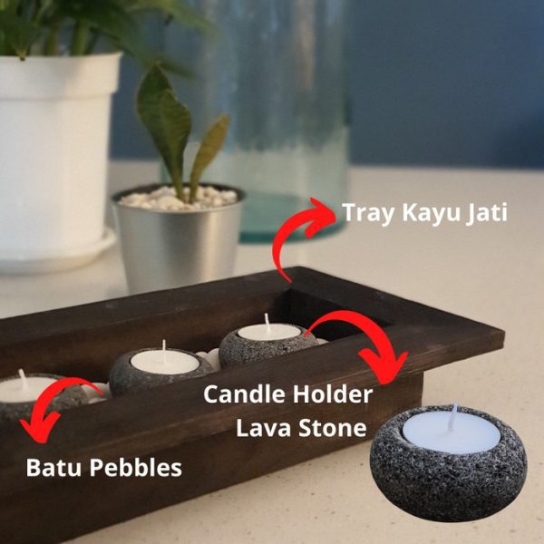 Zen Candle Holder Wooden Decoration Lava Stone Combination - Image 3