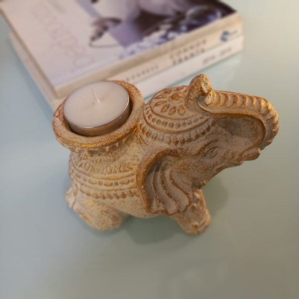 Ganesha Elephant Statue - Antique Stone Decor, Tealight Holder and Incense Burner - Image 3