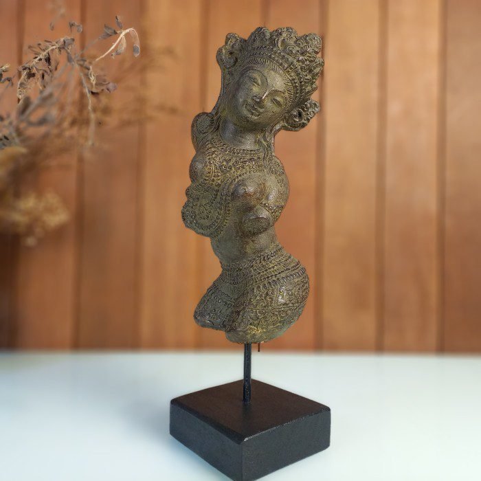 Bali Dancer Figurine 40cm Tari Pendet Antique Stone Sculpture on Square Base – Cultural Art from Bali - Image 2