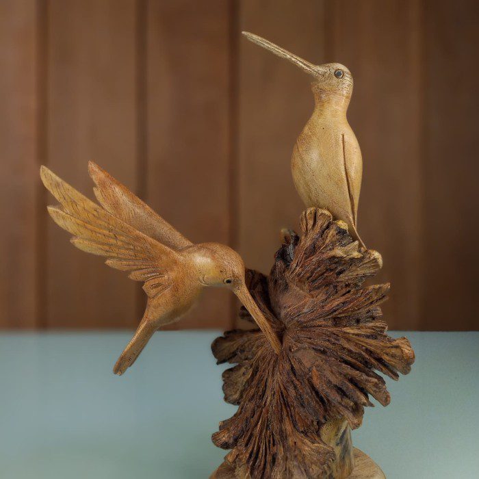 Pair of Birds Display Statue – Sitting and Flying Balinese Wood Carving Handmade in Bali - Image 2
