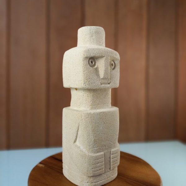 Primitive Sandstone Statue 15cm Handmade Cream Batu Paras Bohemian Table Decor from Bali - Image 5