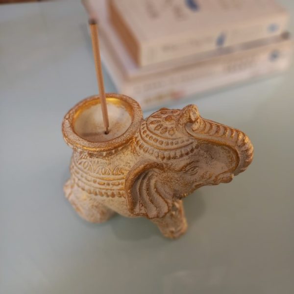 Ganesha Elephant Statue - Antique Stone Decor, Tealight Holder and Incense Burner - Image 2