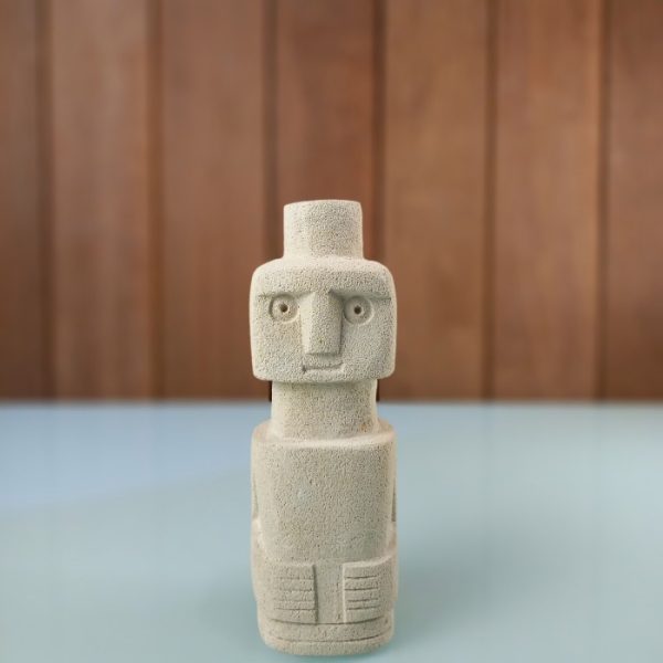 Primitive Sandstone Statue 15cm Handmade Cream Batu Paras Bohemian Table Decor from Bali - Image 4