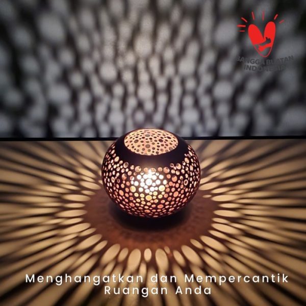 Coconut Shell Candle Holder Hand-Carved Dot Motif in Natural Brown – Includes Lava or Paras Stone Stand - Image 2