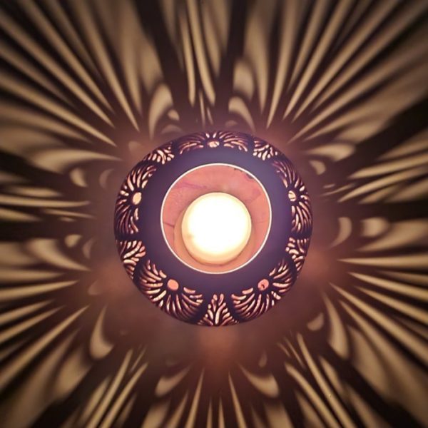 Coconut Shell Decorative Candle Holder with Leaf Motif - Image 3