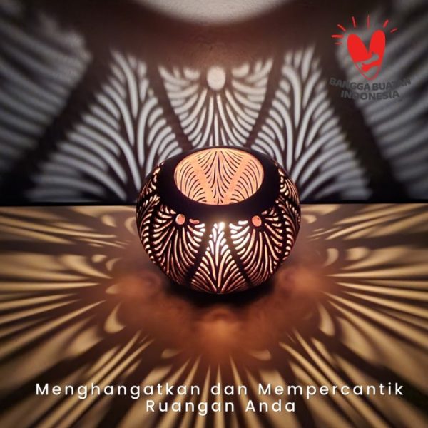 Coconut Shell Decorative Candle Holder with Leaf Motif - Image 2
