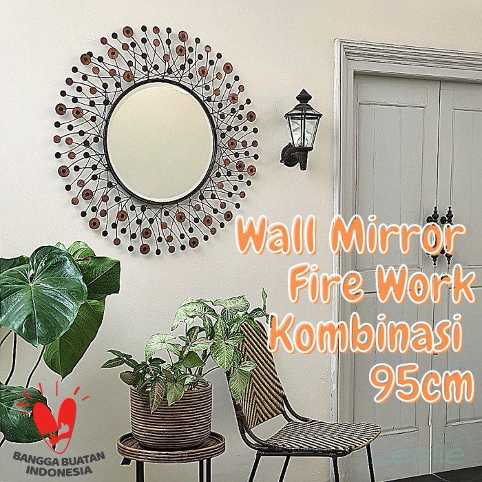 Decorative Mirror with Copper and Iron Combination featuring handcrafted metal frame with warm copper accents