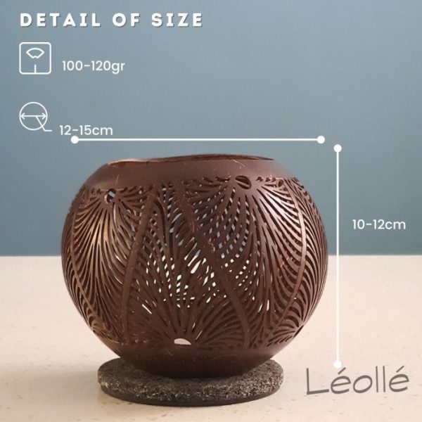 Coconut Shell Decorative Candle Holder with Leaf Motif - Image 4
