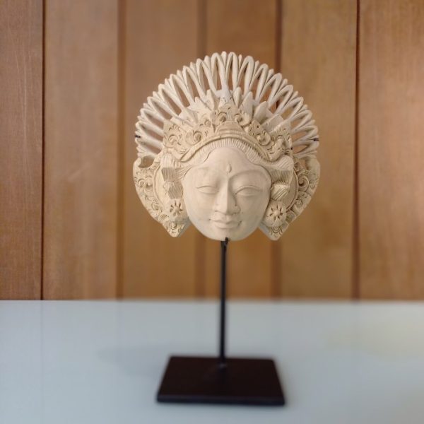 Topeng Janger Bali Natural on Stand 26cm Hand-Carved Pangarbuaya Wood Mask with Iron Base – Handmade in Bali - Image 2