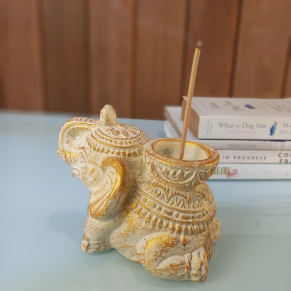 Ganesha Elephant Statue - Antique Stone Decor, Tealight Holder and Incense Burner - Image 5