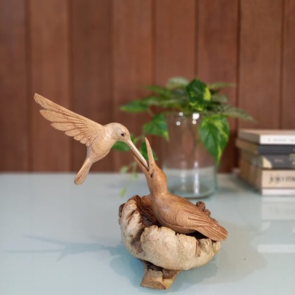 Bird Feeding Chick Wood Statue – Symbol of Love and Care Handmade in Bali - Image 2