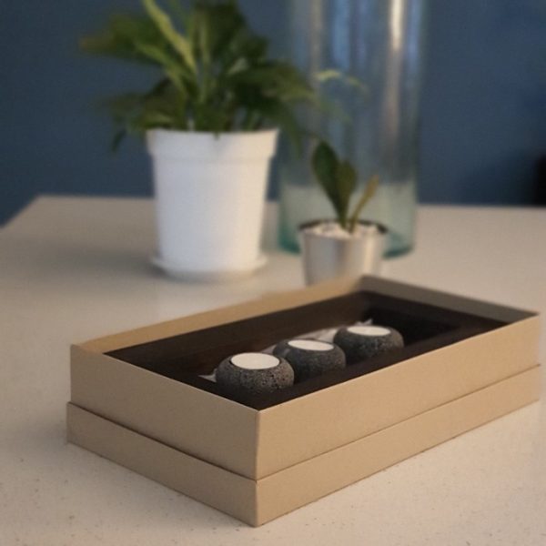 Zen Candle Holder Wooden Decoration Lava Stone Combination - Image 4