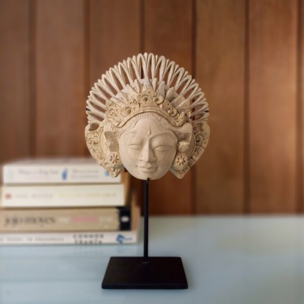Topeng Janger Bali Natural on Stand 26cm Hand-Carved Pangarbuaya Wood Mask with Iron Base – Handmade in Bali - Image 6
