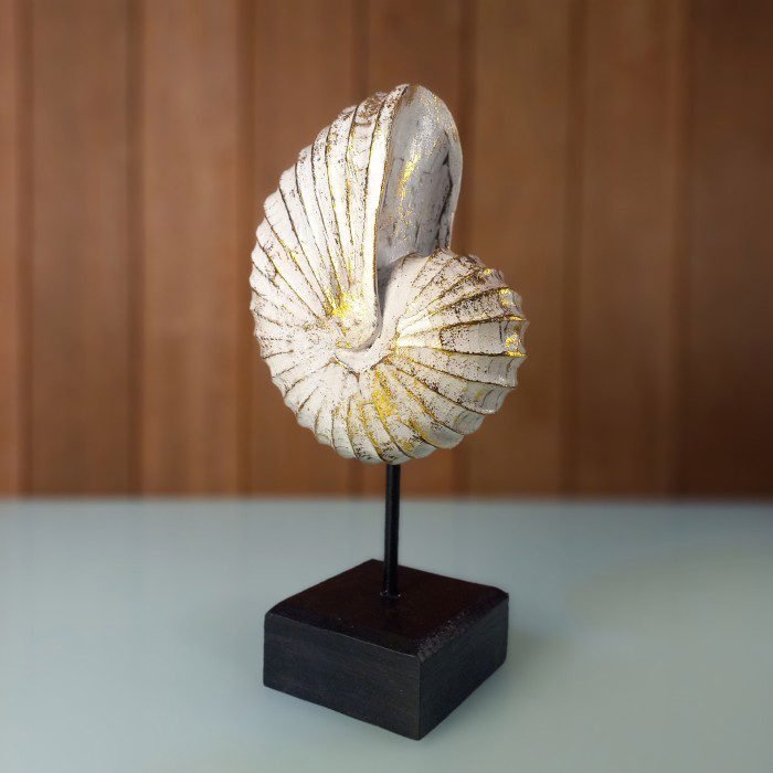 Unique Sea Shell Carving Table Ornament – White Wash Finish - Image 2
