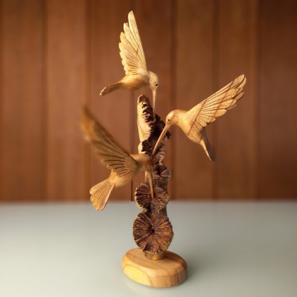 Three Hummingbirds Wooden Sculpture on a Parasitic Tree - Model 10 - Image 6