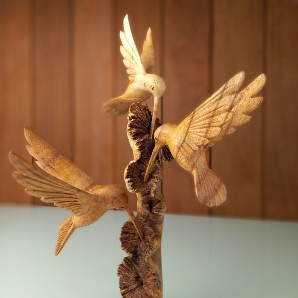 Three Hummingbirds Wooden Sculpture on a Parasitic Tree - Model 10 - Image 5