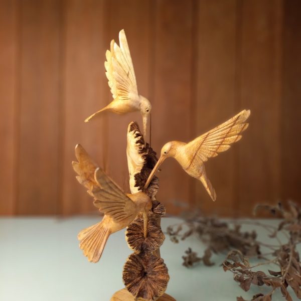 Three Hummingbirds Wooden Sculpture on a Parasitic Tree - Model 10 - Image 4