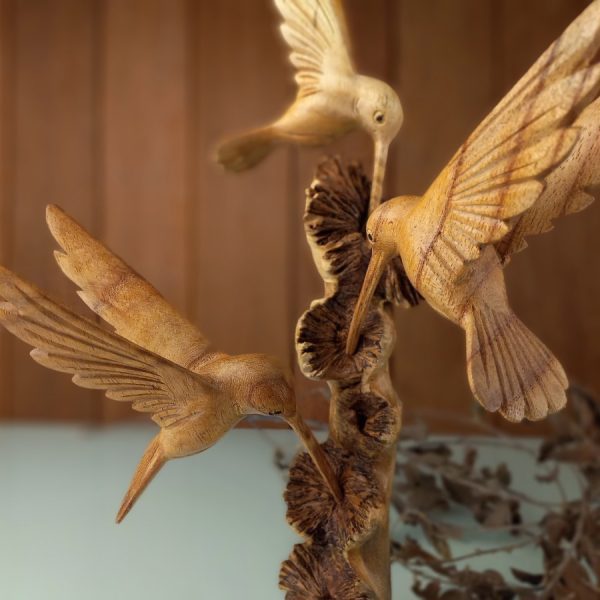 Three Hummingbirds Wooden Sculpture on a Parasitic Tree - Model 10 - Image 3