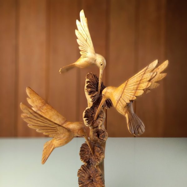 Three Hummingbirds Wooden Sculpture on a Parasitic Tree - Model 10 - Image 2