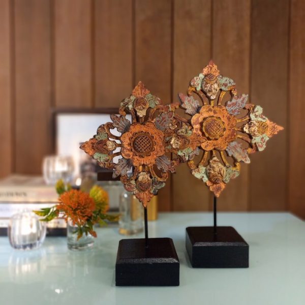 Wood Carving Panel Decoration - Bali Floral Motif - Image 2