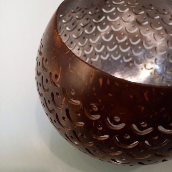 Coconut Shell Tea Light Holder  Handmade Silver & Gold Prada Decor from Natural Shell - Image 2