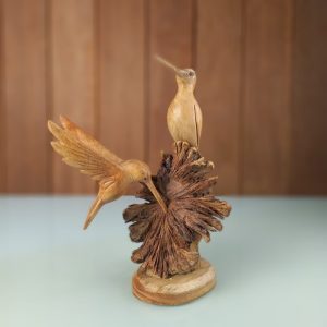 pair of birds display statue and flying Balinese wood carving handmade in Bali – healing gift sculpture