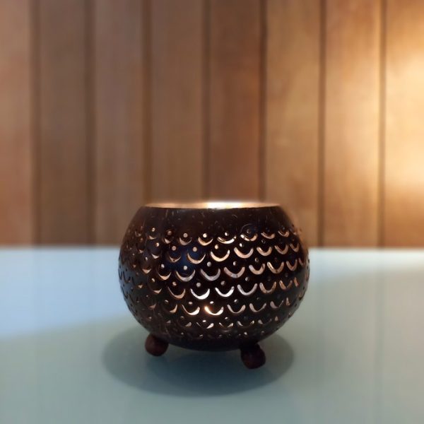 Coconut Shell Tea Light Holder  Handmade Silver & Gold Prada Decor from Natural Shell - Image 3
