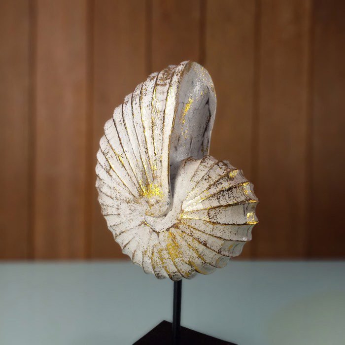Unique Sea Shell Carving Table Ornament – White Wash Finish - Image 5