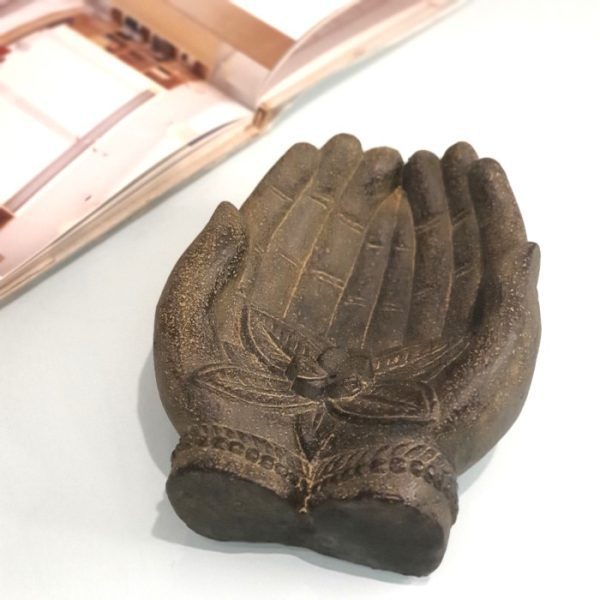 Feng Shui Lucky Hand Decoration Antique Stone Sculpture of Double Wealth Gesture – 15cm Table Ornament - Image 4