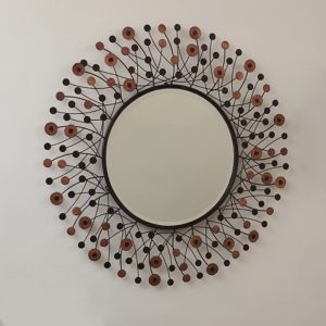Wall Mirror Decoration round 65cm with beveled glass and semi-gloss iron-copper frame