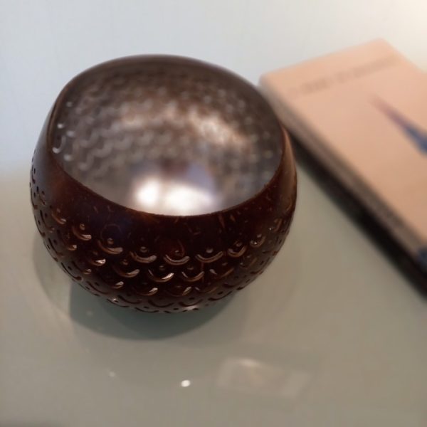 Coconut Shell Tea Light Holder  Handmade Silver & Gold Prada Decor from Natural Shell - Image 4