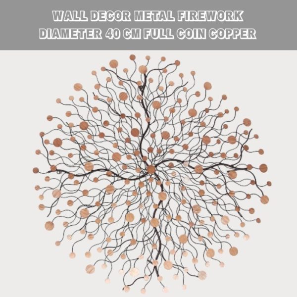 Full Copper Wall Decoration 40cm round iron artwork with full coin copper motif in brown finish, packed in wooden crate