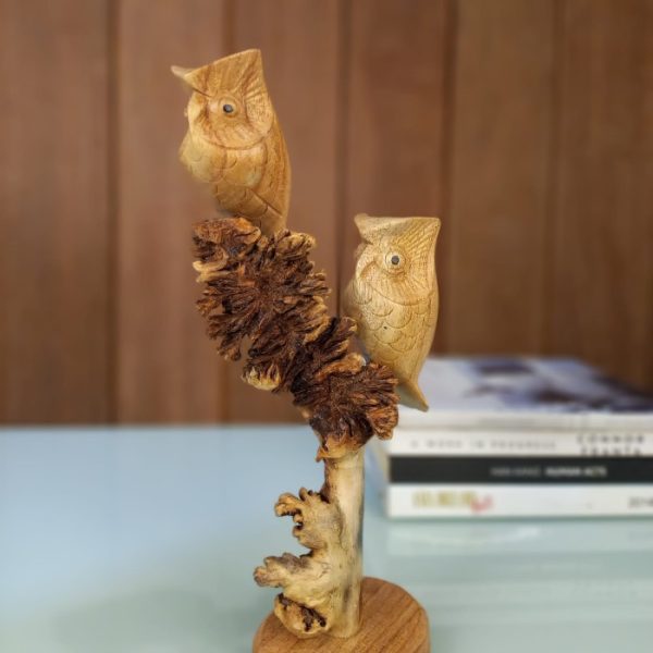 Symbol of Wisdom Wooden Statue – Hand-Carved Owl Figurine - Image 3