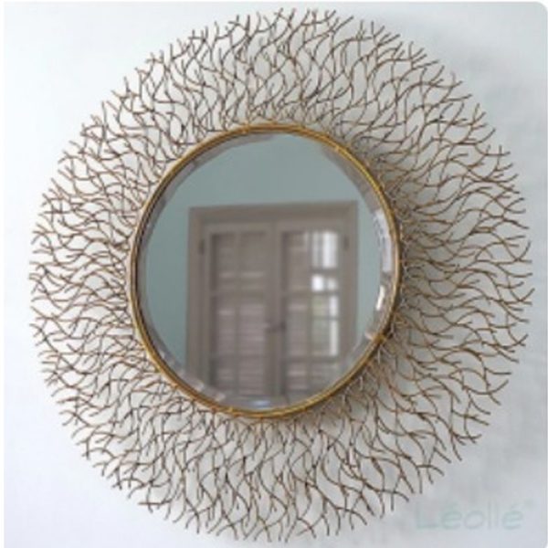 Decorative Wall Mirror Leolle golden root accent with round beveled mirror and semi-gloss iron finish