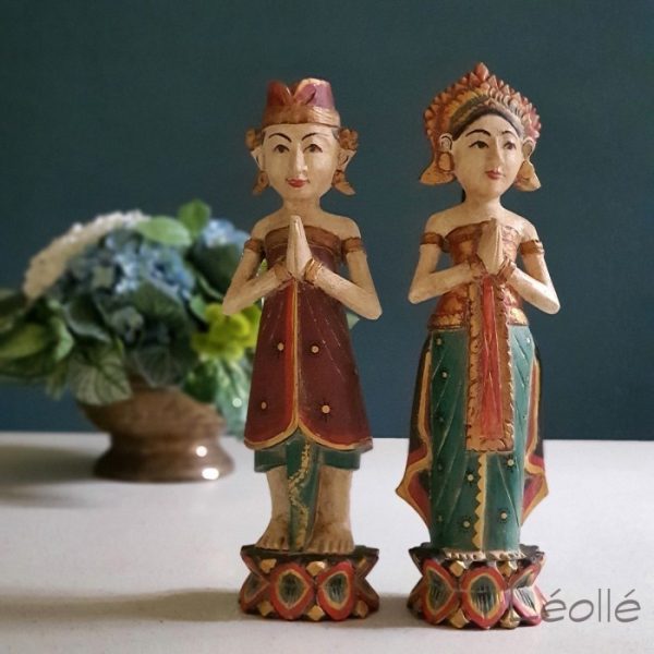 Antique Bali Wedding Couple Statue Display 25 cm - Image 2