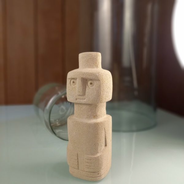 Primitive Sandstone Statue 15cm Handmade Cream Batu Paras Bohemian Table Decor from Bali - Image 2