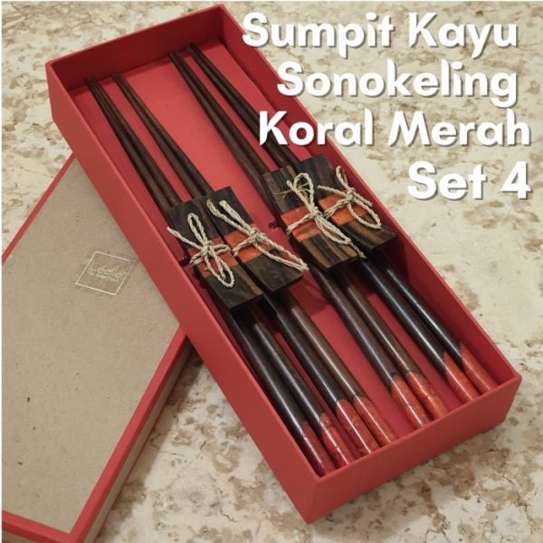 Housewarming Gift Sonokeling Wood Chopsticks Red Coral Family Package