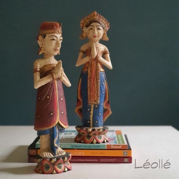 Antique Bali Wedding Couple Statue Display 25 cm - Image 3
