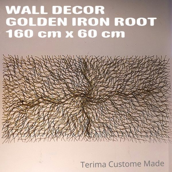 Gold Wall Decoration 160cm handcrafted solid iron wall art with semi-gloss gold finish in wooden crate