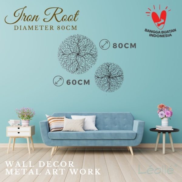 Minimalist Metal Wall Decor 80cm brown iron wall art with root-style design and 5cm wall offset
