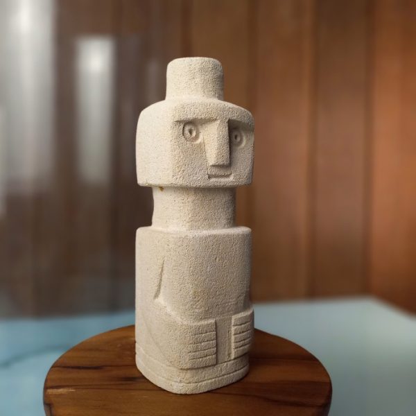 Primitive Sandstone Statue handcrafted cream Batu Paras decor in bohemian style, 15cm height