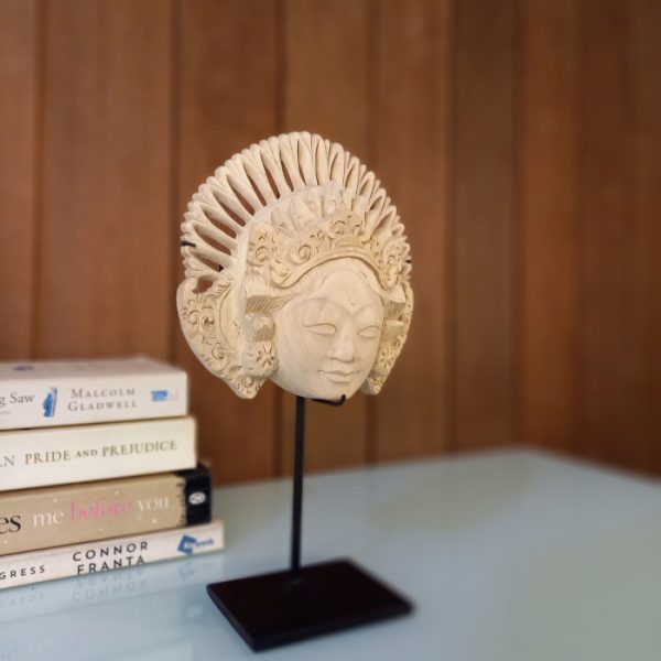 Topeng Janger Bali Natural on Stand 26cm Hand-Carved Pangarbuaya Wood Mask with Iron Base – Handmade in Bali - Image 3