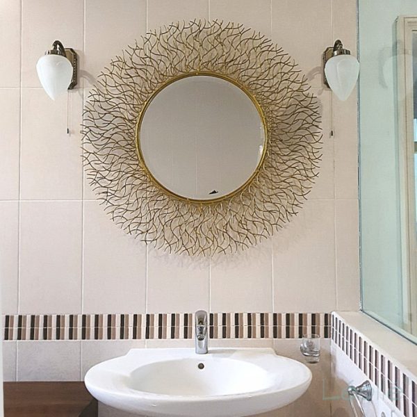 Decorative Wall Mirror 120cm round with beveled mirror and handcrafted iron-copper frame