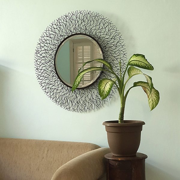 Round Mirror Wall Decor with Iron Root Design - Image 4