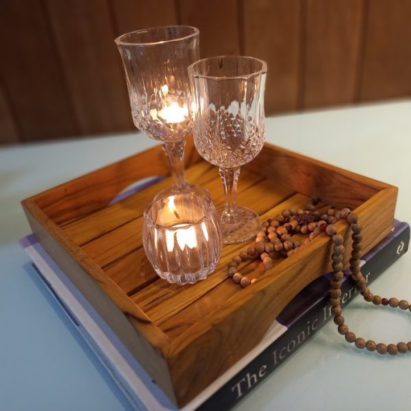 Square Strip Teak Wood Serving Tray – Minimalist Tabletop Organizer - Image 5