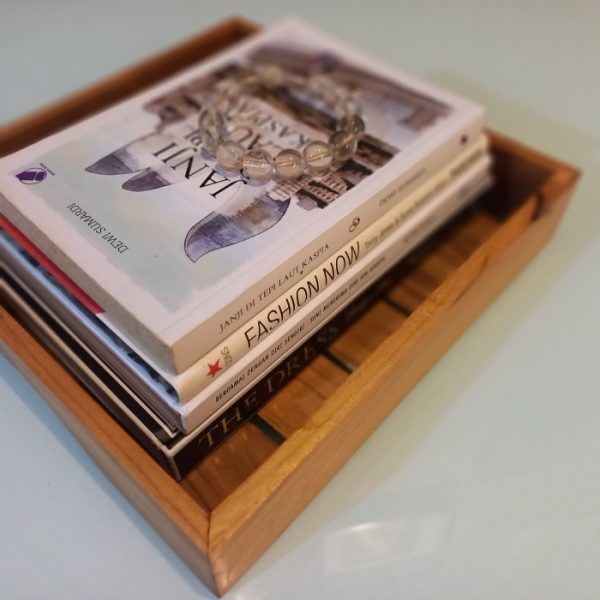 Square Strip Teak Wood Serving Tray – Minimalist Tabletop Organizer - Image 4