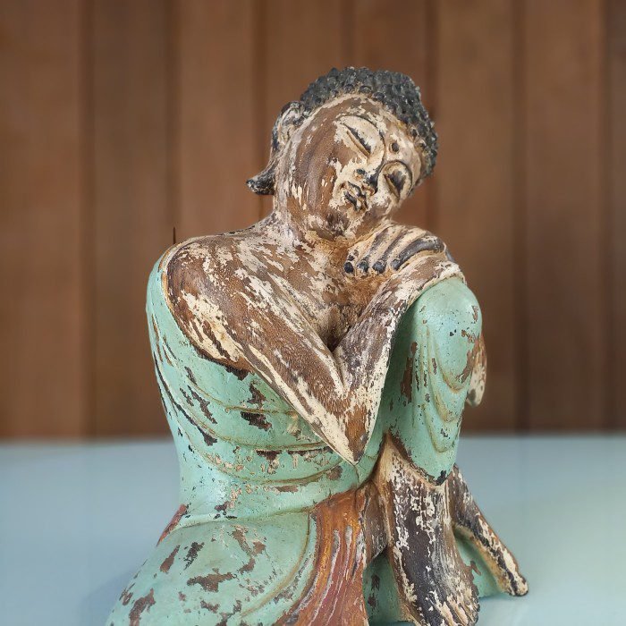 Feng Shui Buddha Meditation Wooden Statue – Antique Gold Finish for Meditation Room Decor - Image 5