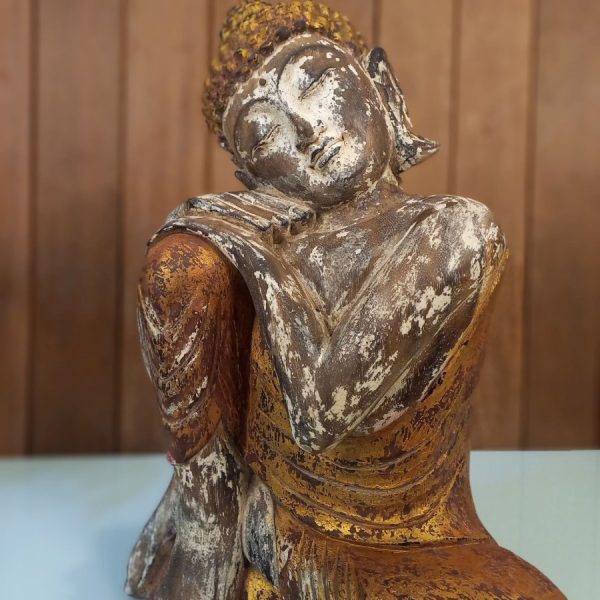 Fengshui Buddha Meditation Statue 40cm antique gold wooden sculpture in seated meditation pose