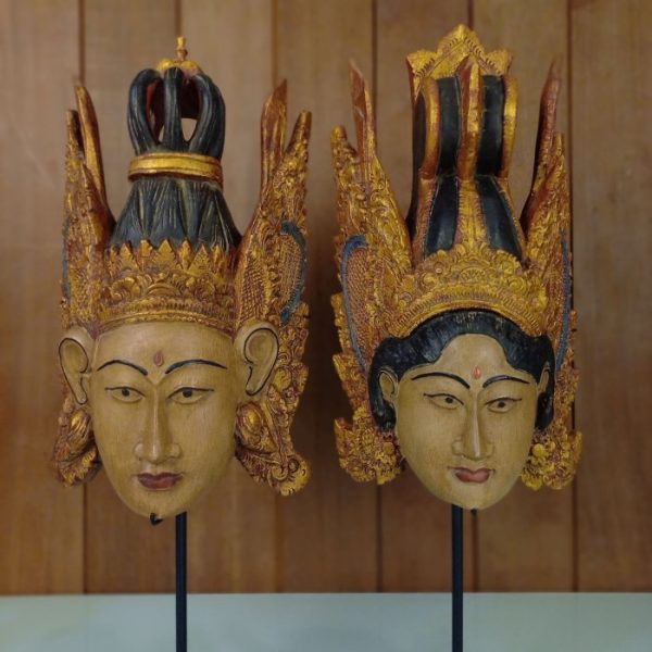 Feng Shui Decor for Prosperity & Harmony Balinese Rama and Shinta Carved Mask Set - Image 2
