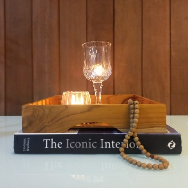 Square Strip Teak Wood Serving Tray – Minimalist Tabletop Organizer - Image 3